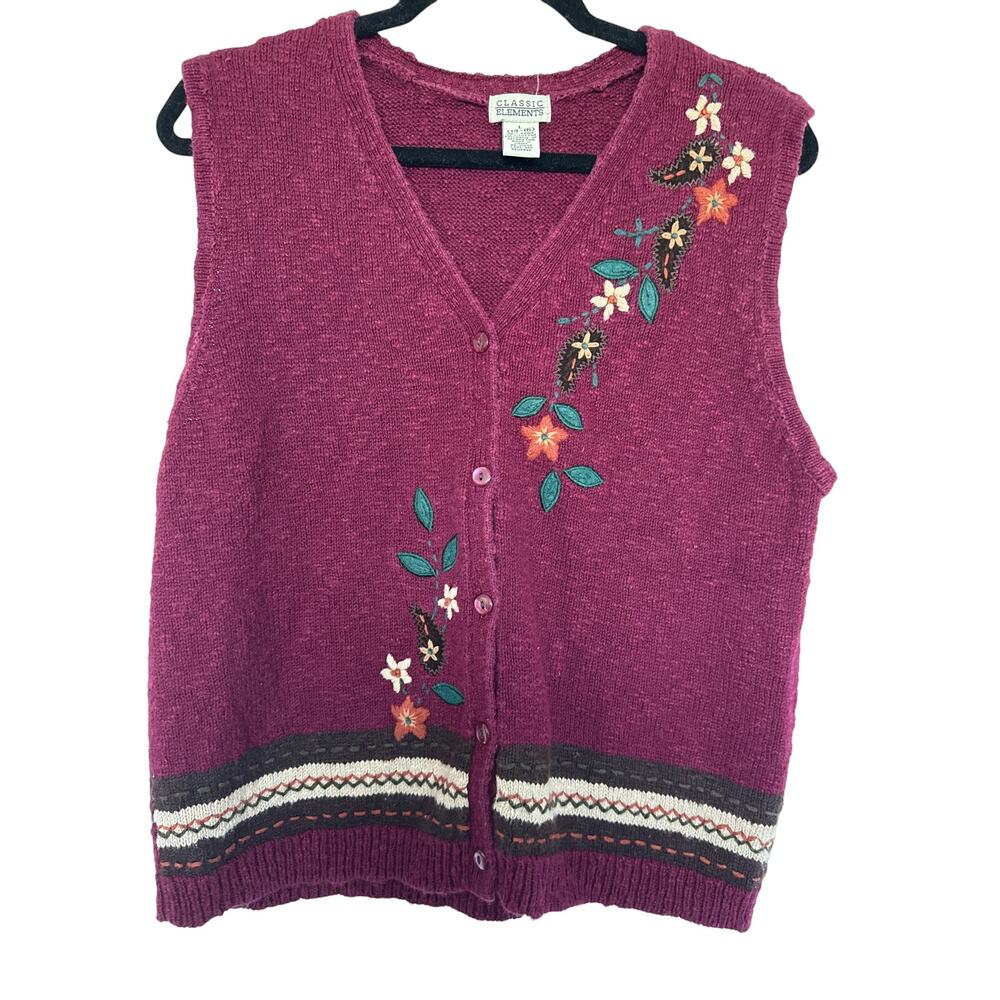 Vintage Classic Elements Grannycore Embroidered Vest, L